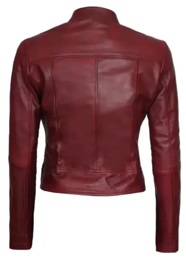 Cafe Racer Leather Maroon Moto Jacket For Womens 4 Cafe Racer Leather Maroon Moto Jacket For Womens - Image 4