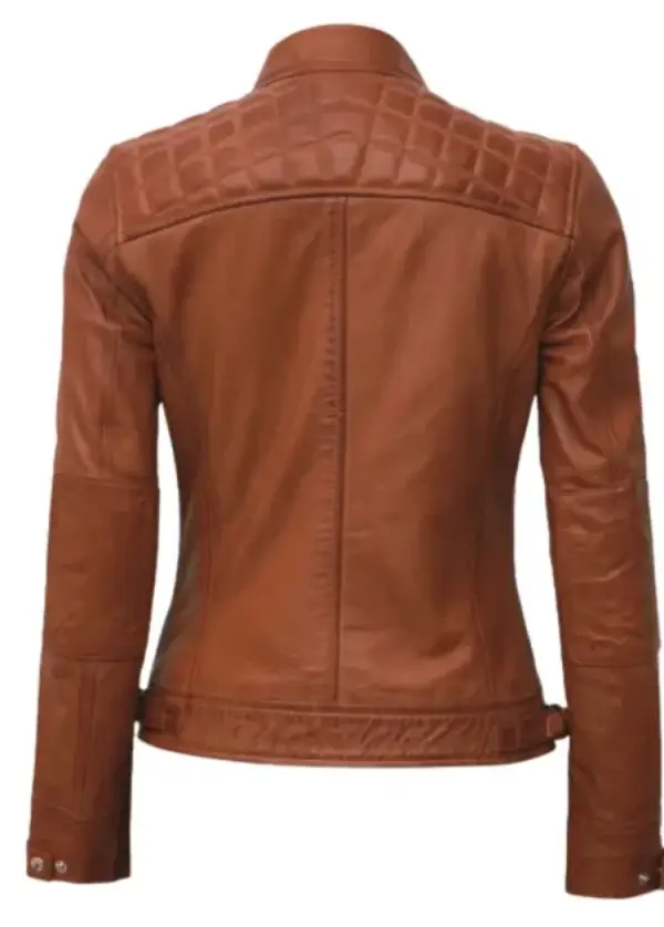 Cafe Racer Tan Leather Moto Jacket For Womens 2 Cafe Racer Tan Leather Moto Jacket For Womens - Image 2