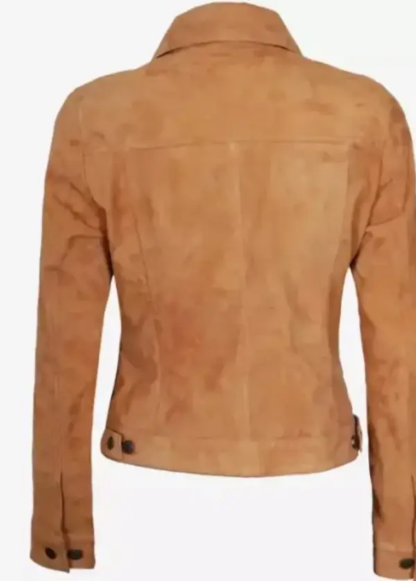 Camel Suede Leather Trucker Jacket For Womens 3 Camel Suede Leather Trucker Jacket For Womens - Image 3