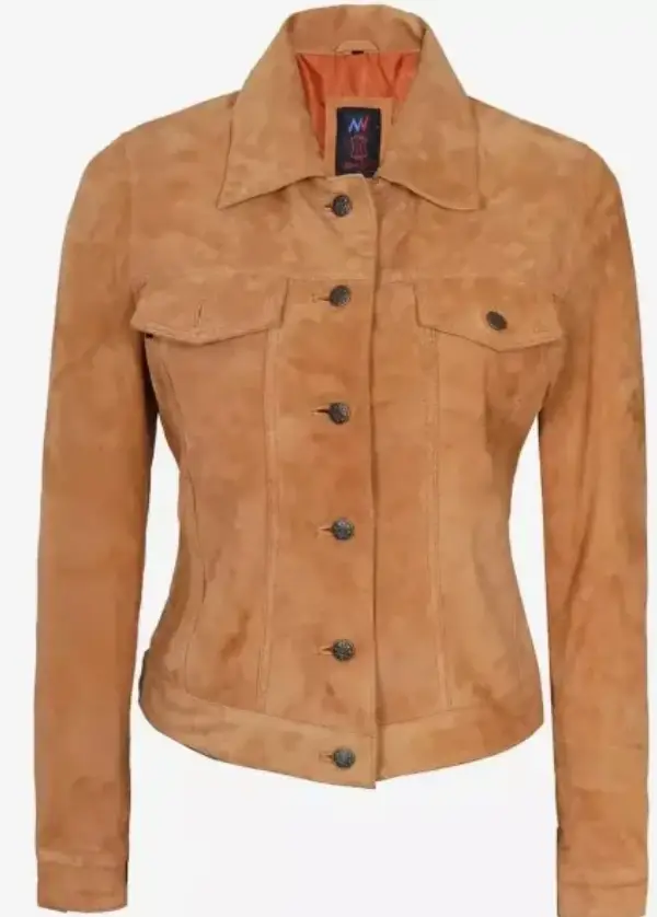 Camel Suede Leather Trucker Jacket For Womens 1 Camel Suede Leather Trucker Jacket For Womens