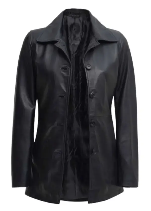 Real Lambskin Women’s Black Leather Car Coat 1 Real Lambskin Women’s Black Leather Car Coat