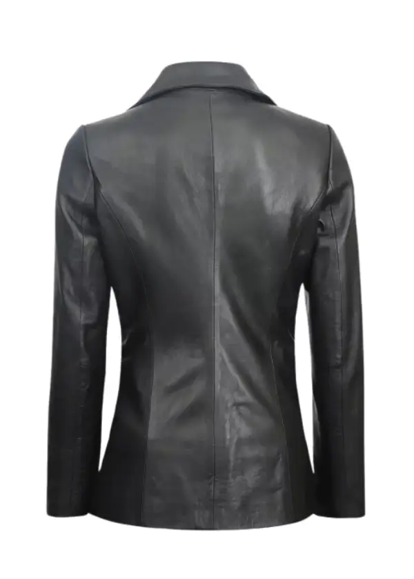 Two Button Black Leather Blazer Womens 3 Two Button Black Leather Blazer Womens