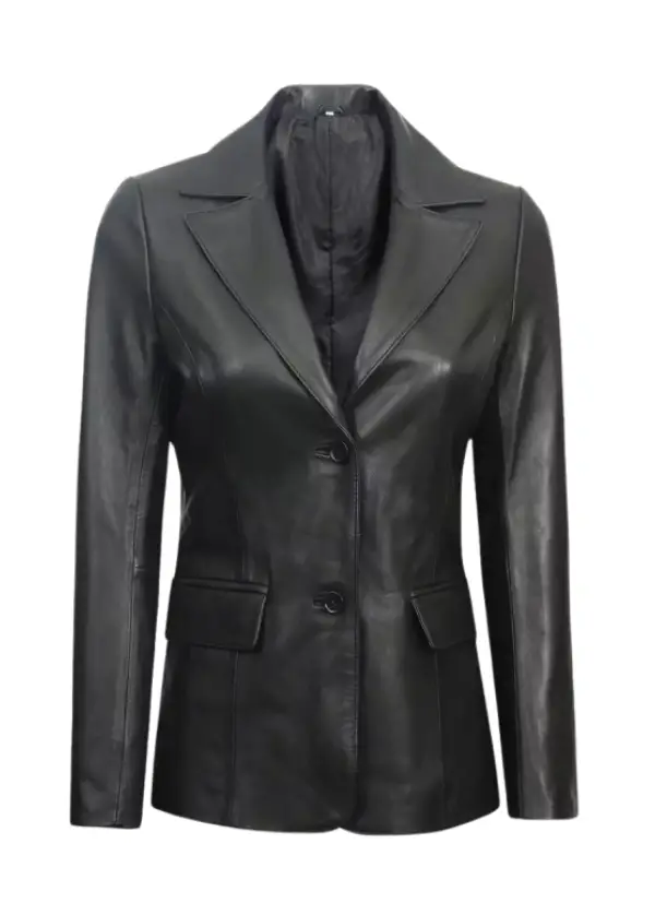 Two Button Black Leather Blazer Womens 1 Two Button Black Leather Blazer Womens