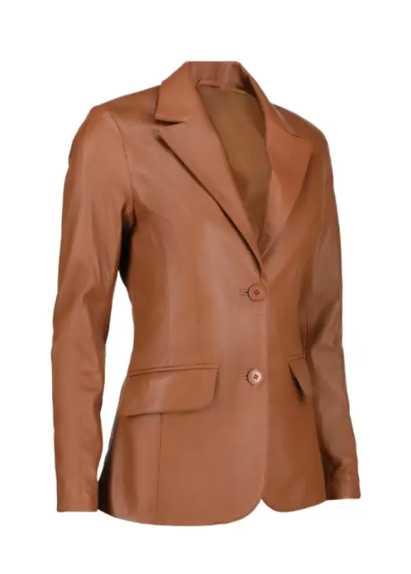 Two Button Cognac Brown Leather Blazer Womens 2 Two Button Cognac Brown Leather Blazer Womens