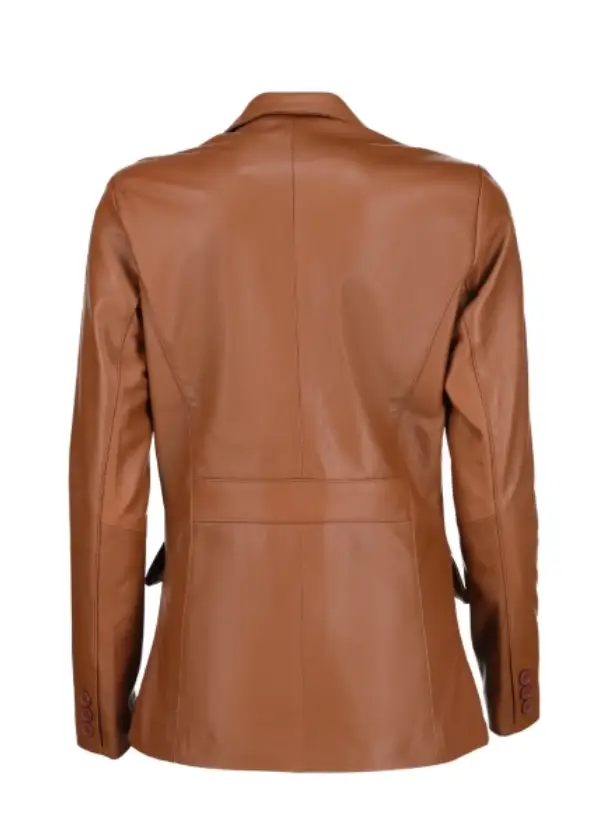 Two Button Cognac Brown Leather Blazer Womens 3 Two Button Cognac Brown Leather Blazer Womens