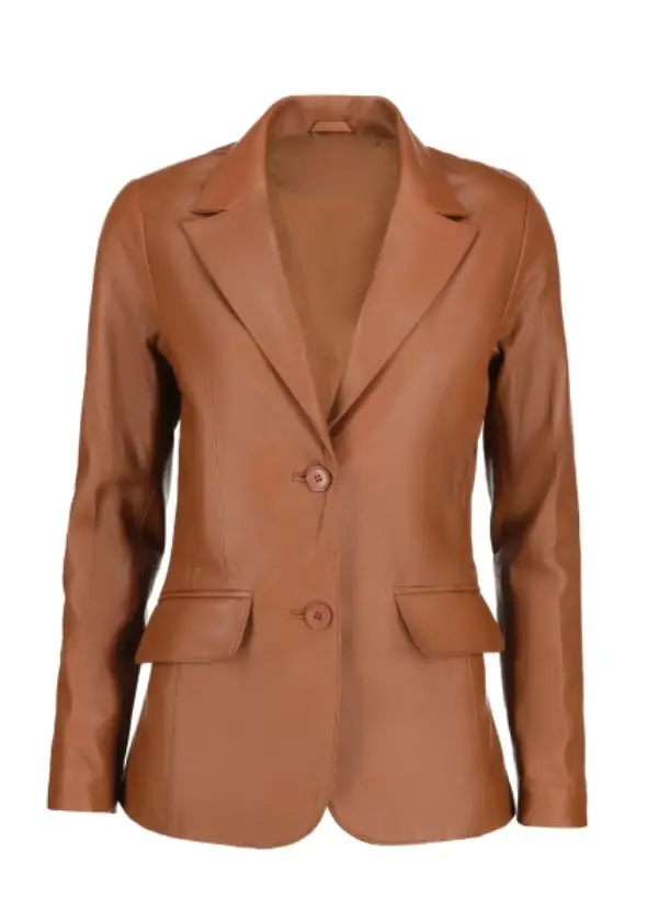 Two Button Cognac Brown Leather Blazer Womens 1 Two Button Cognac Brown Leather Blazer Womens