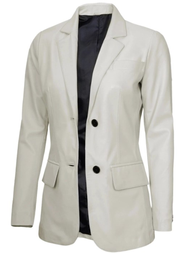 Two Button White Leather Blazer Womens 2 Two Button White Leather Blazer Womens
