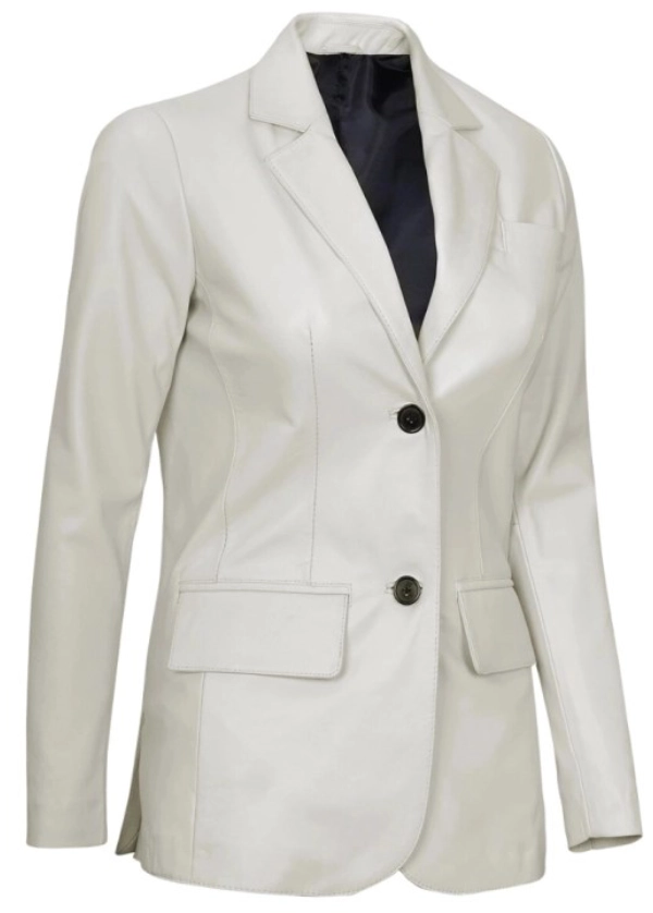 Two Button White Leather Blazer Womens 3 Two Button White Leather Blazer Womens