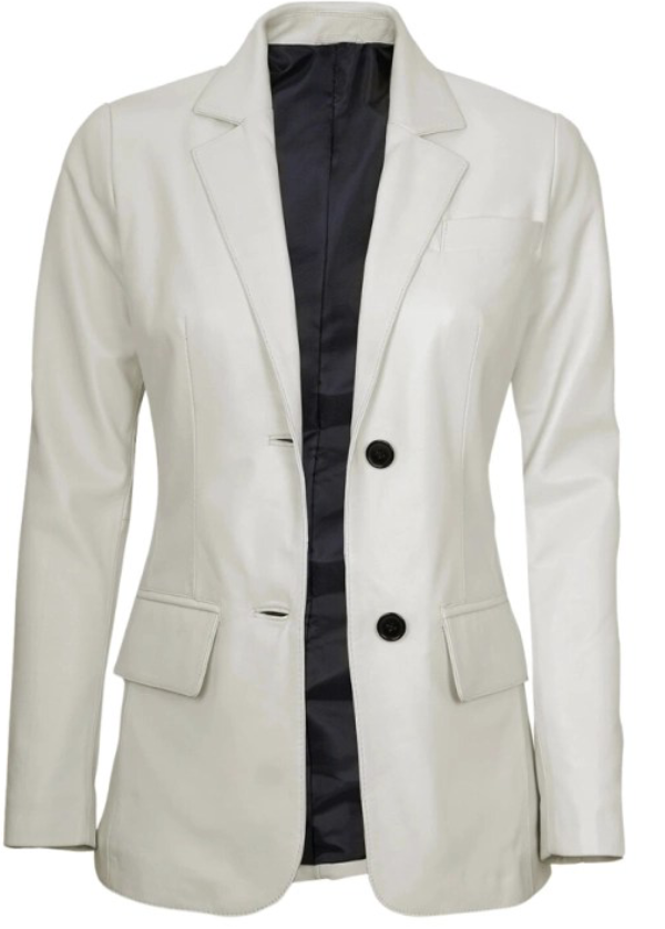 Two Button White Leather Blazer Womens 1 Two Button White Leather Blazer Womens