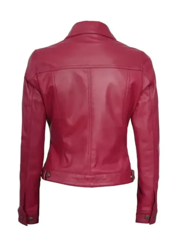 Women’s Pink Leather Trucker Jacket 3 Women’s Pink Leather Trucker Jacket