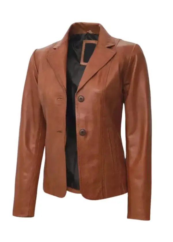 Womens Real Lambskin Brown Leather Blazer 2 Womens Real Lambskin Brown Leather Blazer