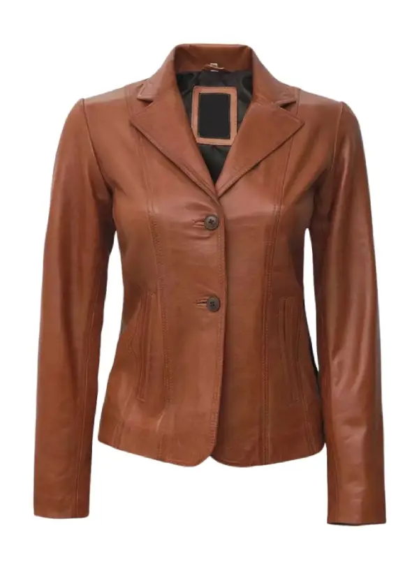 Womens Real Lambskin Brown Leather Blazer 1 Womens Real Lambskin Brown Leather Blazer