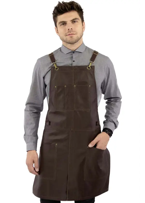 Leather Apron - Real Leather Body, Pockets & Crossback Straps - Split-Leg, Riveted, Lined 1 Leather Apron - Real Leather Body