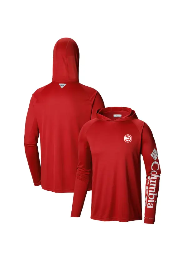 Men's Atlanta Hawks Columbia Red Terminal Tackle Long Sleeve Hoodie T-Shirt 1 Men's Atlanta Hawks Columbia Red Terminal Tackle Long Sleeve Hoodie T-Shirt