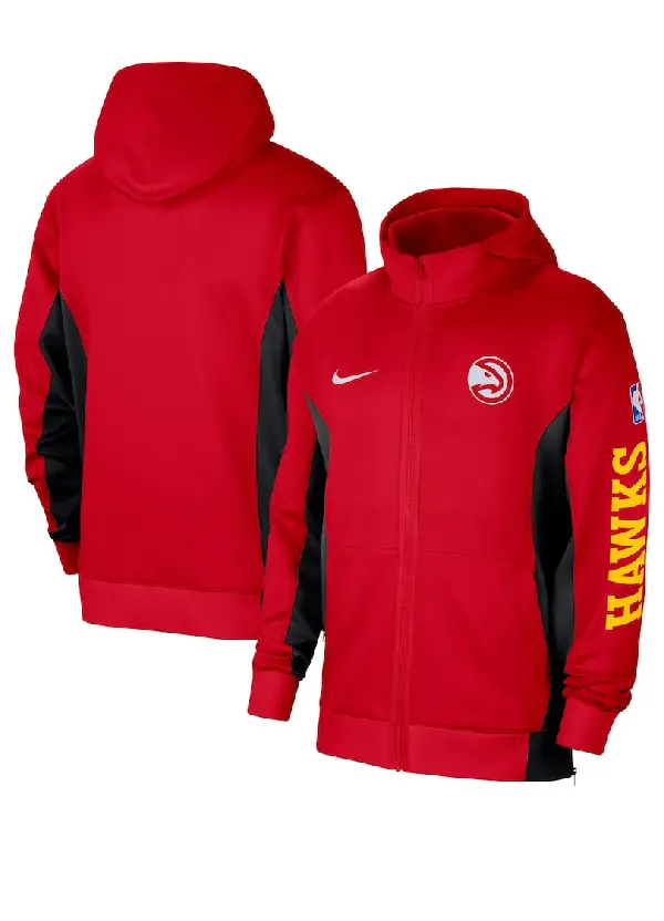 Men's Atlanta Hawks Nike Red 2023/24 Authentic Showtime Full-Zip Hoodie 1 Men's Atlanta Hawks Nike Red Showtime Full-Zip Hoodie