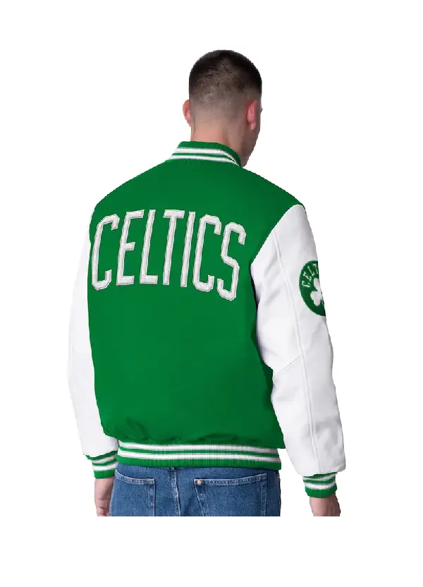 Men's Boston Celtics G-III Sports by Carl Banks Kelly Green Moneyball Wool & Leather Full-Snap Varsity Jacket 5 Men's Boston Celtics G-III Sports by Carl Banks Kelly Green Moneyball Wool & Leather Full-Snap Varsity Jacket - Image 5