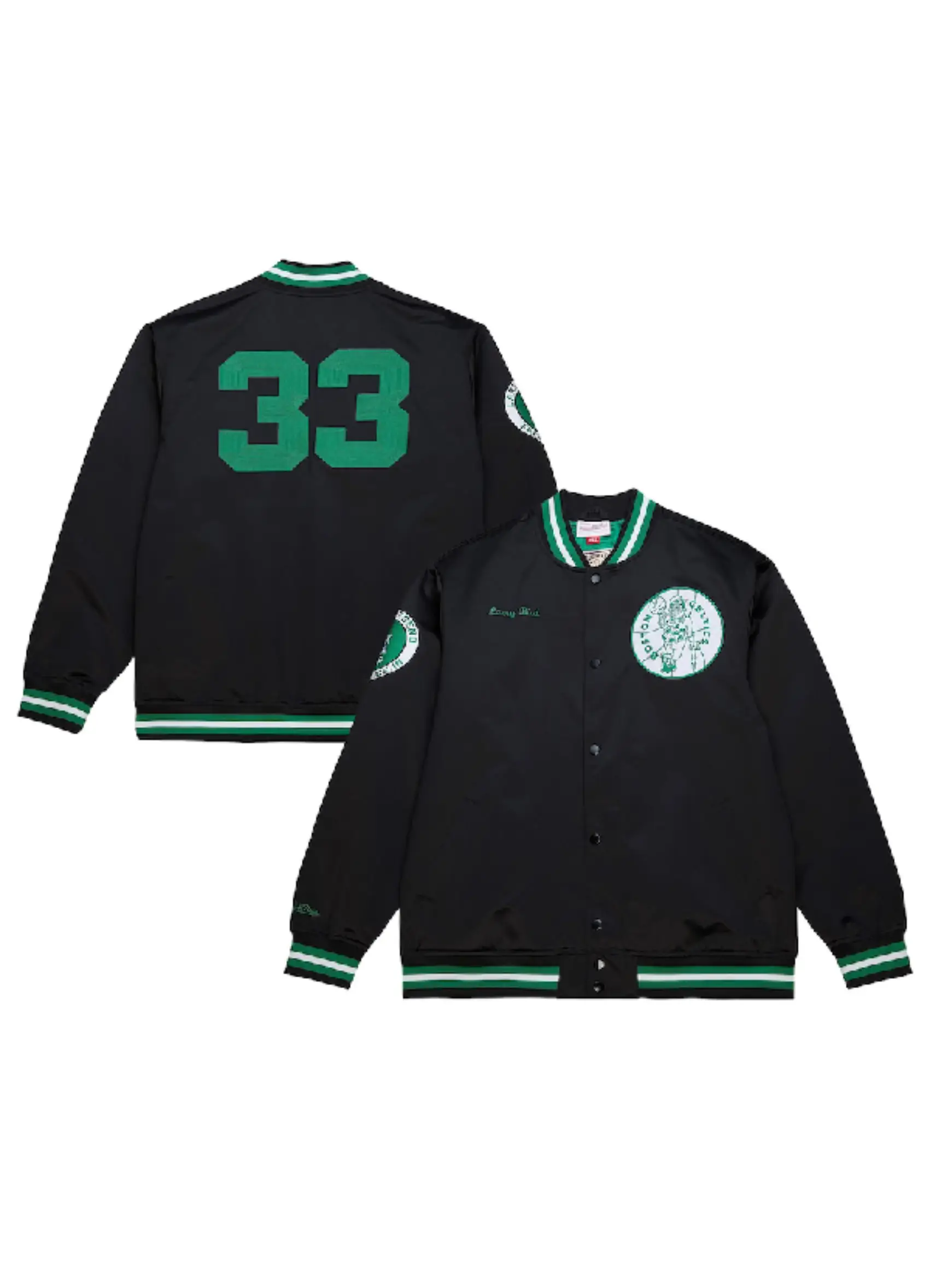 Men's Boston Celtics Larry Bird Mitchell & Ness Black NBA Legends Full-Snap Satin Jacket 1 Men's Celtics Larry Bird Legends Satin Snap Jacket