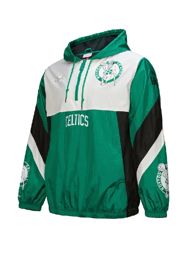 Men's Boston Celtics Mitchell & Ness Kelly Green Hardwood Classics Team Origins Anorak Quarter-Zip Windbreaker Jacket 2 Men's Celtics Green Hardwood Classics Windbreaker