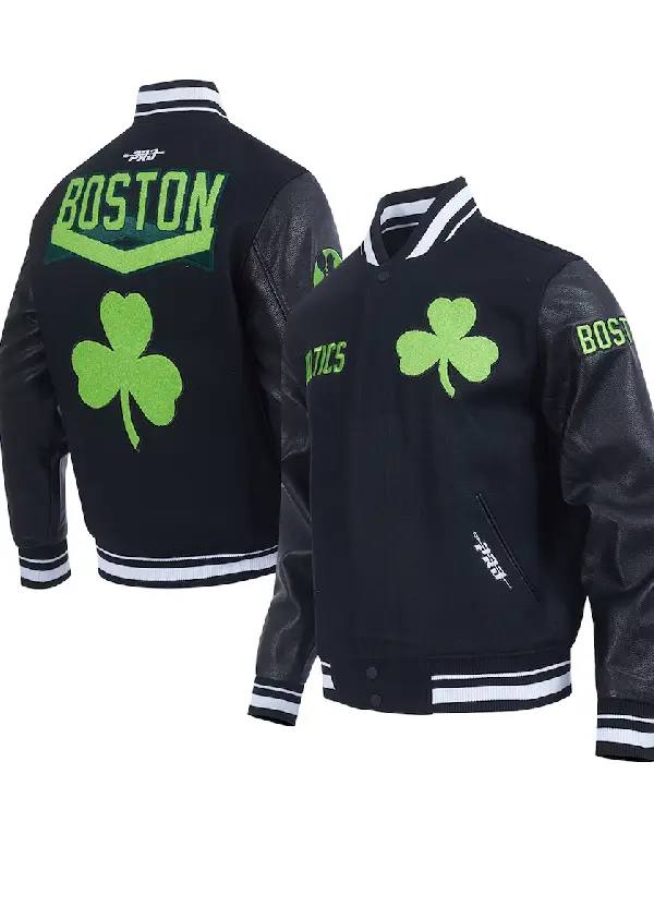 Men's Boston Celtics Pro Standard Black 2024/25 City Edition Wool Varsity Full-Zip Jacket 1 Men's Boston Celtics Pro Standard Black 2024/25 City Edition Wool Varsity Full-Zip Jacket