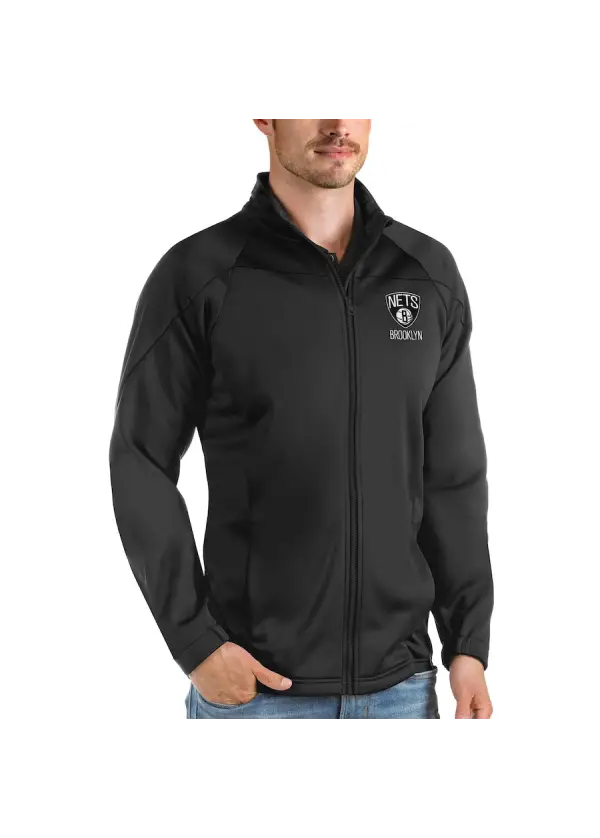 Men's Brooklyn Nets Antigua Black Links Full-Zip Golf Jacket 1 Men's Brooklyn Nets Antigua Black Links Full-Zip Golf Jacket