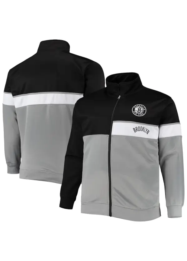 Men's Brooklyn Nets Black/Gray Big & Tall Pieced Body Full-Zip Track Jacket 1 Men's Brooklyn Nets Black/Gray Big & Tall Pieced Body Full-Zip Track Jacket