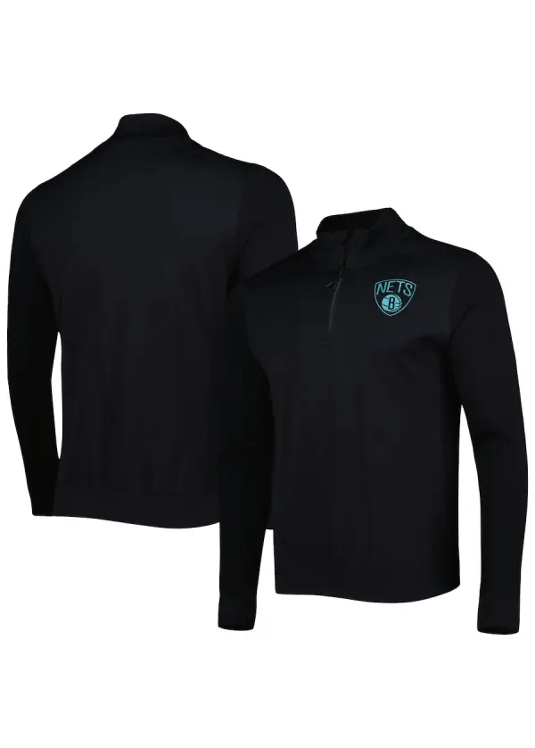 Men's Brooklyn Nets Levelwear Black Nano Engineered Knit Fabric Quarter-Zip Jacket 1 Men's Brooklyn Nets Levelwear Black Nano Engineered Knit Fabric Quarter-Zip Jacket