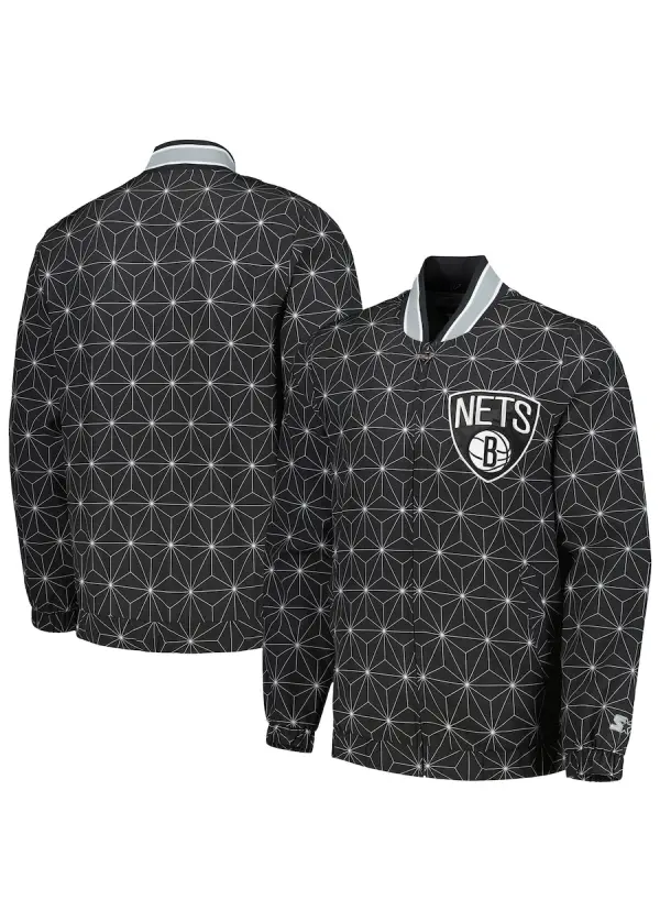 Men's Brooklyn Nets Starter Black In-Field Play Fashion Satin Full-Zip Varsity Jacket 1 Men's Brooklyn Nets Starter Black In-Field Play Fashion Satin Full-Zip Varsity Jacket