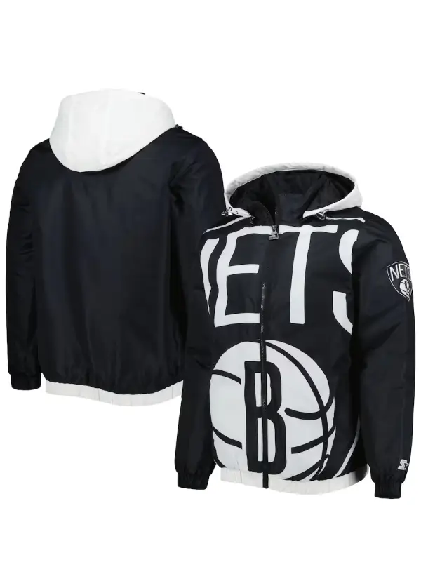 Men's Brooklyn Nets Starter Black The Triple Double Full-Zip Hoodie Jacket 1 Men's Brooklyn Nets Starter Black The Triple Double Full-Zip Hoodie Jacket