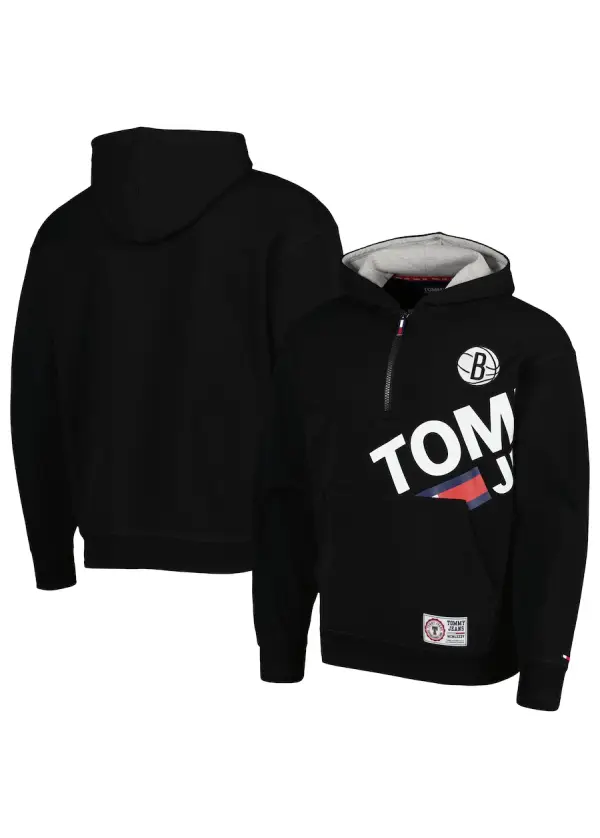 Men's Brooklyn Nets Tommy Jeans Black Bernard Half-Zip Hoodie 1 Men's Brooklyn Nets Tommy Jeans Black Bernard Half-Zip Hoodie