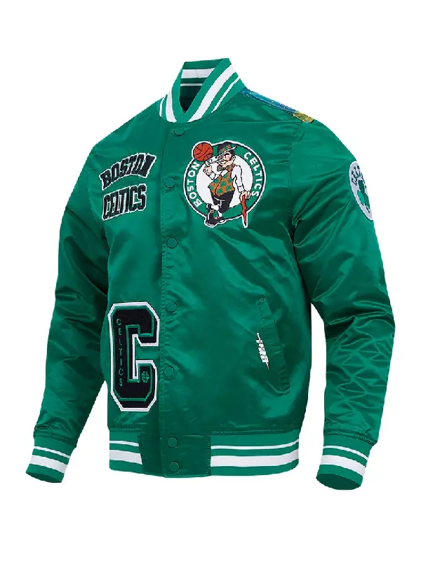 Men's Boston Celtics Pro Standard Kelly Green Sublimated Satin Full-Snap Jacket 2 Men's Celtics Pro Standard Green Satin Snap Jacket
