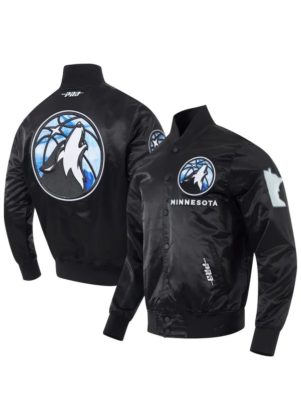 Men's Minnesota Timberwolves Pro Standard Black 2024/25 City Edition Chenille Satin Full-Snap Jacket 1 Men's Minnesota Timberwolves Pro Standard Black 2024/25 City Edition Chenille Satin Full-Snap Jacket