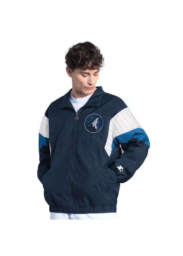 Men's Minnesota Timberwolves Starter Navy Yard Line Full-Zip Jacket 1 Men's Minnesota Timberwolves Starter Navy Yard Line Full-Zip Jacket