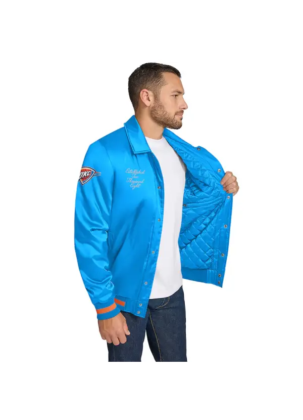 Men's Oklahoma City Thunder Tommy Jeans Blue Jacob Chain Stitch Applique Full-Snap Varsity Jacket 2 Men's Oklahoma City Thunder Tommy Jeans Blue Jacob Chain Stitch Applique Full-Snap Varsity Jacket - Image 2