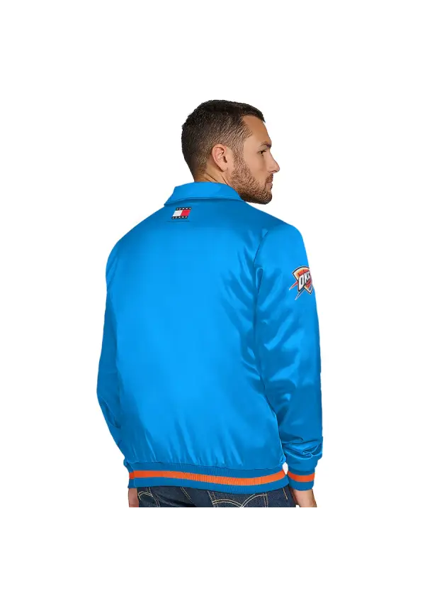 Men's Oklahoma City Thunder Tommy Jeans Blue Jacob Chain Stitch Applique Full-Snap Varsity Jacket 3 Men's Oklahoma City Thunder Tommy Jeans Blue Jacob Chain Stitch Applique Full-Snap Varsity Jacket - Image 3