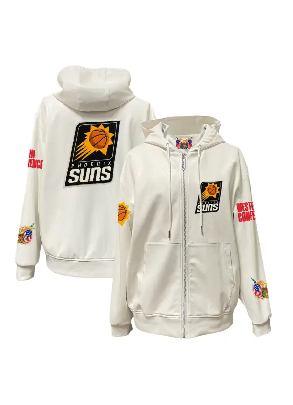 Men's Phoenix Suns Jeff Hamilton White Vegan Leather Full-Zip Hoodie 1 Men's Phoenix Suns Jeff Hamilton White Vegan Leather Full-Zip Hoodie
