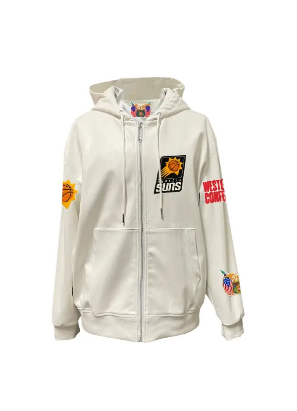 Men's Phoenix Suns Jeff Hamilton White Vegan Leather Full-Zip Hoodie 2 Men's Phoenix Suns Jeff Hamilton White Vegan Leather Full-Zip Hoodie - Image 2
