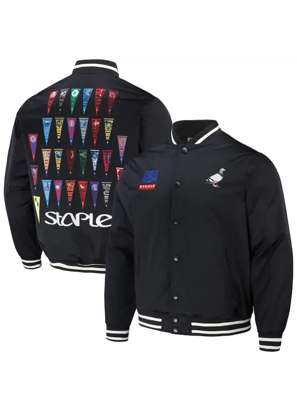 Men's NBA x Staple Black All Teams Pennant Woven Full-Snap Jacket 1 Men's NBA x Staple Black All Teams Pennant Woven Full-Snap Jacket