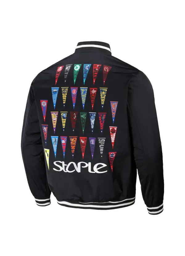 Men's NBA x Staple Black All Teams Pennant Woven Full-Snap Jacket 2 Men's NBA x Staple Black All Teams Pennant Woven Full-Snap Jacket - Image 2