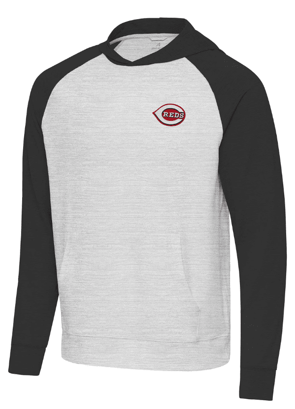Men's Antigua Black/Heather Gray Cincinnati Reds Urgent Pullover Hoodie 2 Men's Antigua Black/Heather Gray Cincinnati Reds Urgent Pullover Hoodie - Image 2