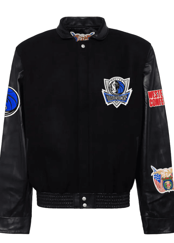 Men's Dallas Mavericks Jeff Hamilton Black Wool & Leather Full-Snap Varsity Jacket 1 Men's Dallas Mavericks Jeff Hamilton Black Wool & Leather Full-Snap Varsity Jacket