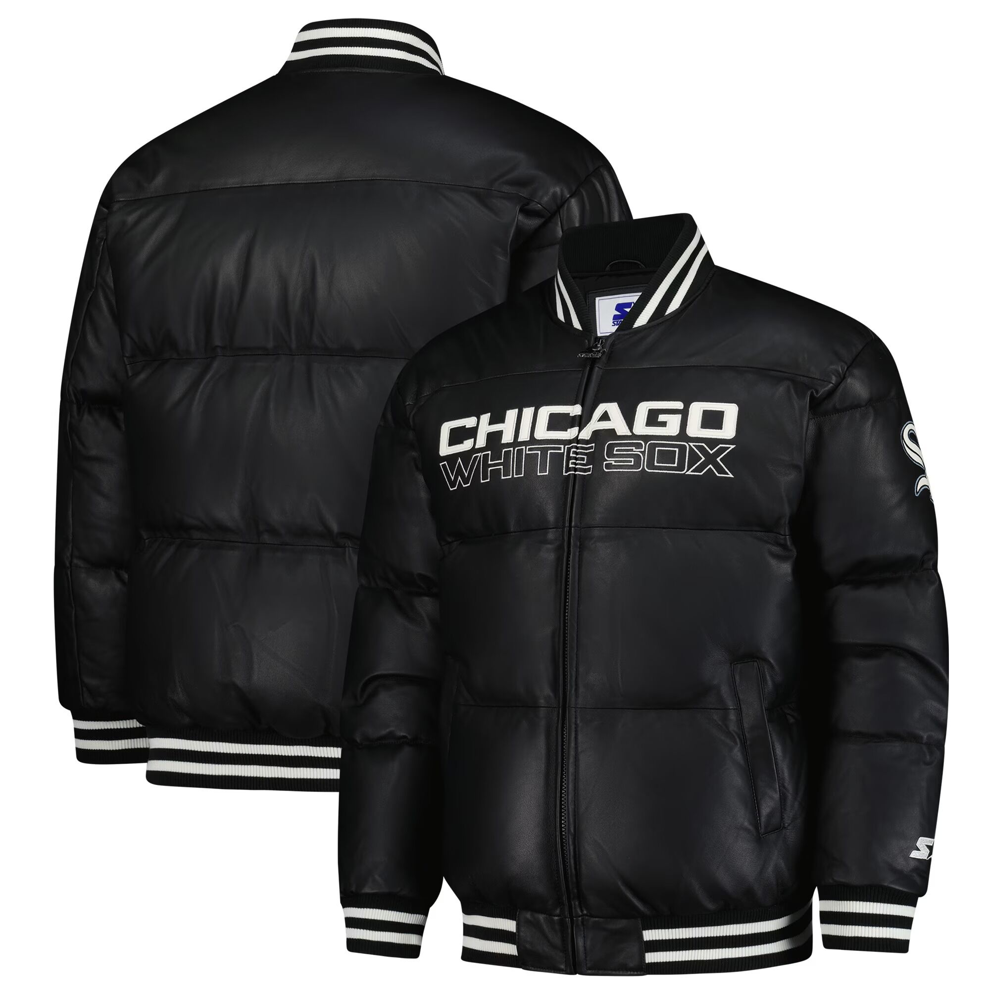 Men's Chicago White Sox Starter Black Full-Zip Leather Jacket 1 Men's Chicago White Sox Starter Black Full-Zip Leather Jacket
