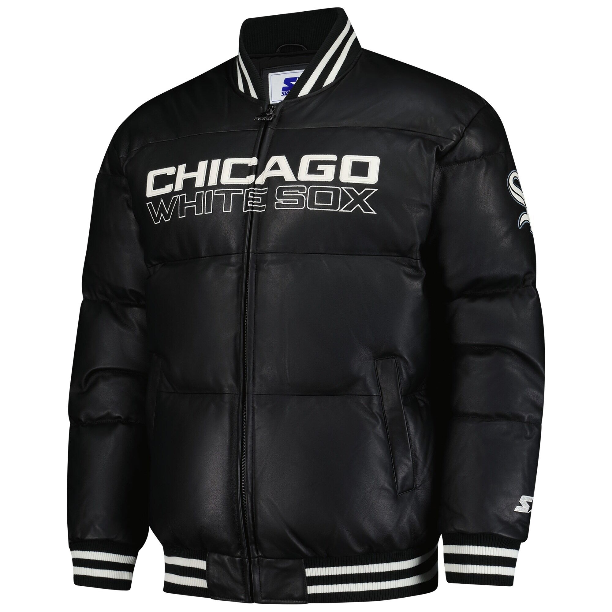 Men's Chicago White Sox Starter Black Full-Zip Leather Jacket 3 Men's Chicago White Sox Starter Black Full-Zip Leather Jacket - Image 3