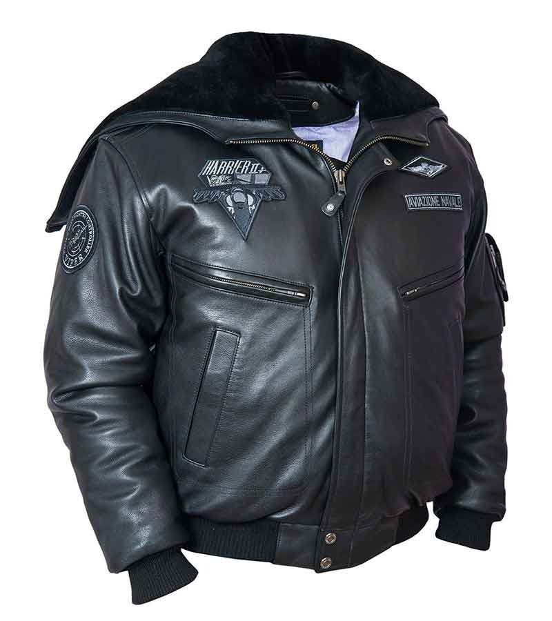 Mens Top Gun Aviator Hooded Style Leather Jacket
