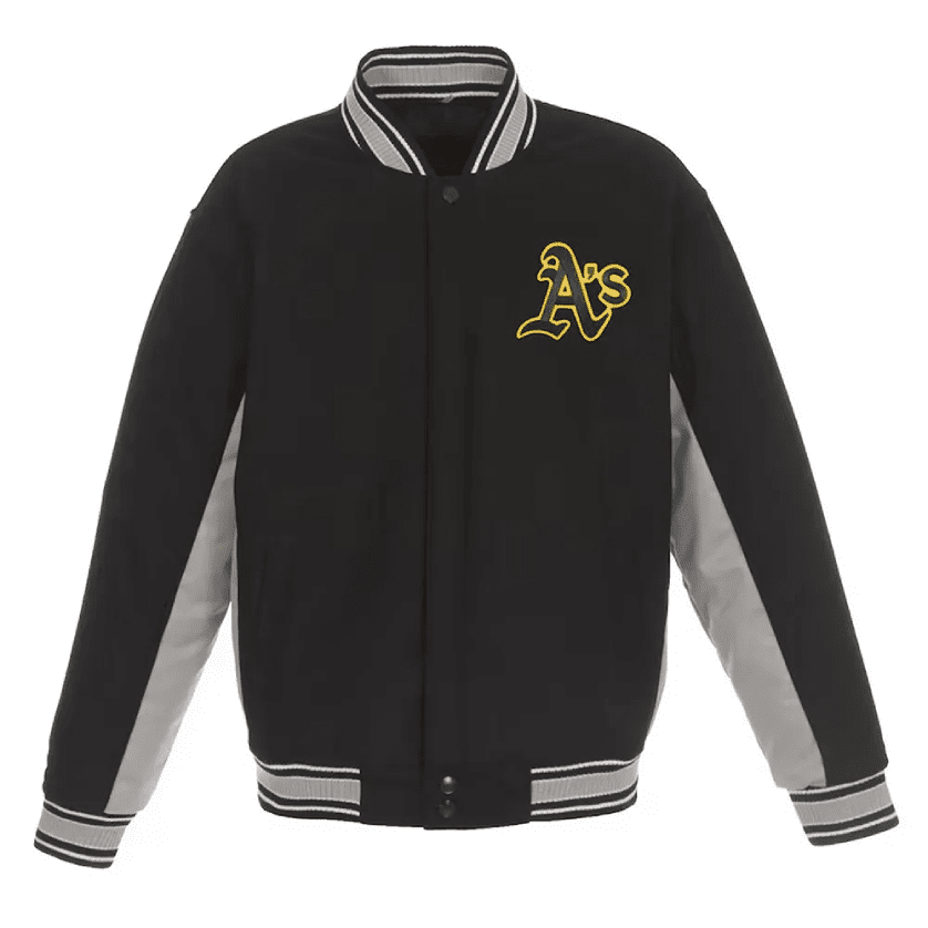 Oakland Athletics Varsity Black Wool Jacket 1 Oakland Athletics Varsity Black Wool Jacket