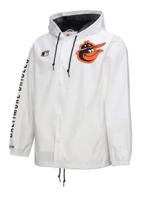 Men's Mitchell & Ness White Baltimore Orioles Vintage Full-Snap Hooded Coaches Jacket 1 Men's Mitchell & Ness White Baltimore Orioles Vintage Full-Snap Hooded Coaches Jacket